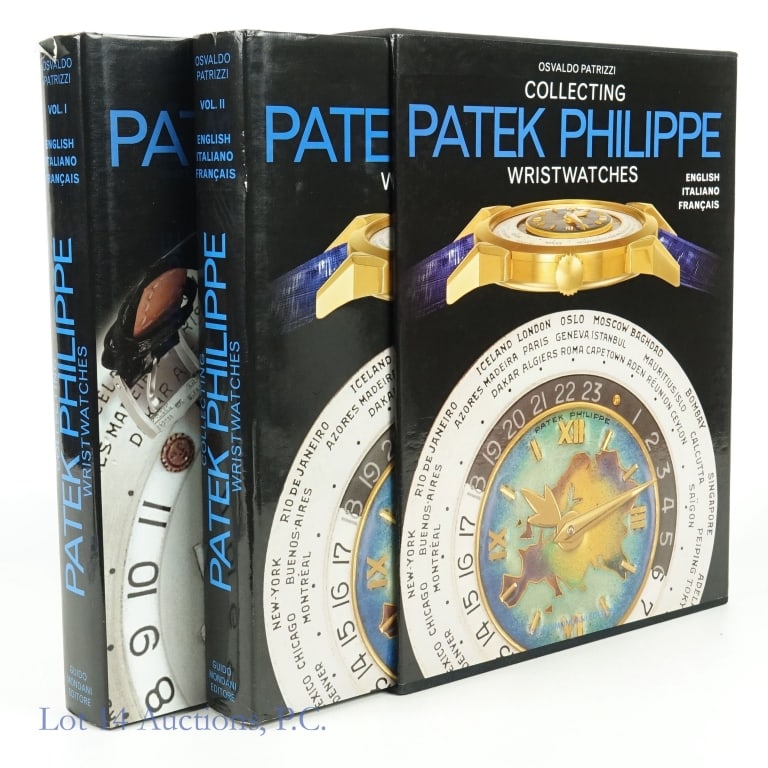 Collecting Patek Philippe Wristwatches (v 1 & 2): 2 volume book box set by Osvaldo Patrizzi: "Collecting Patek Philippe Wristwatches". Some damage to the dust jackets. **NOTE: We can send this media mail which should reduce shipping costs. **