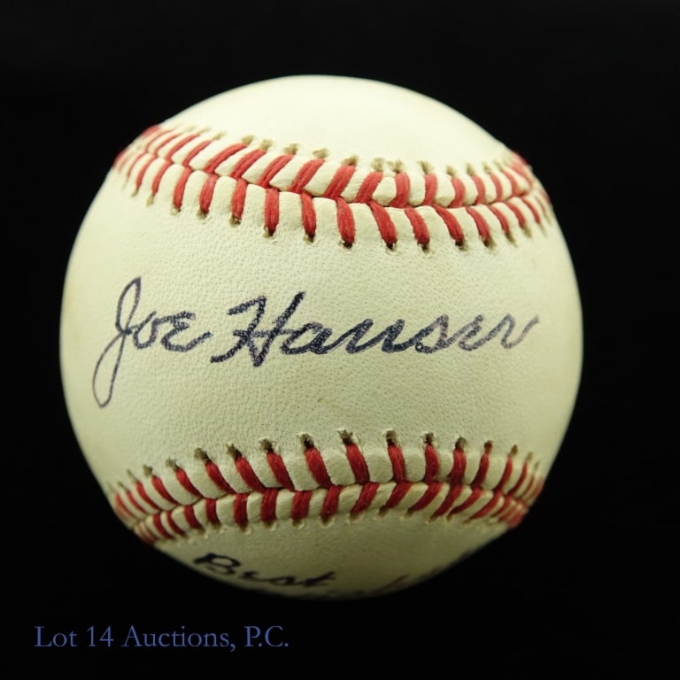 Joe Hauser Signed Baseball: Joe Hauser, also known as Unser Choe, was a journeyman major leaguer who made a name for himself as a minor leaguer when he would twice slug 60 or more home runs in a season. This ball is inscribed "B