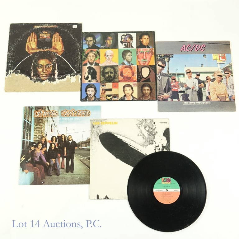 Led Zeppelin, Ac/dc, Skynyrd & More Lp Records (5) Auction