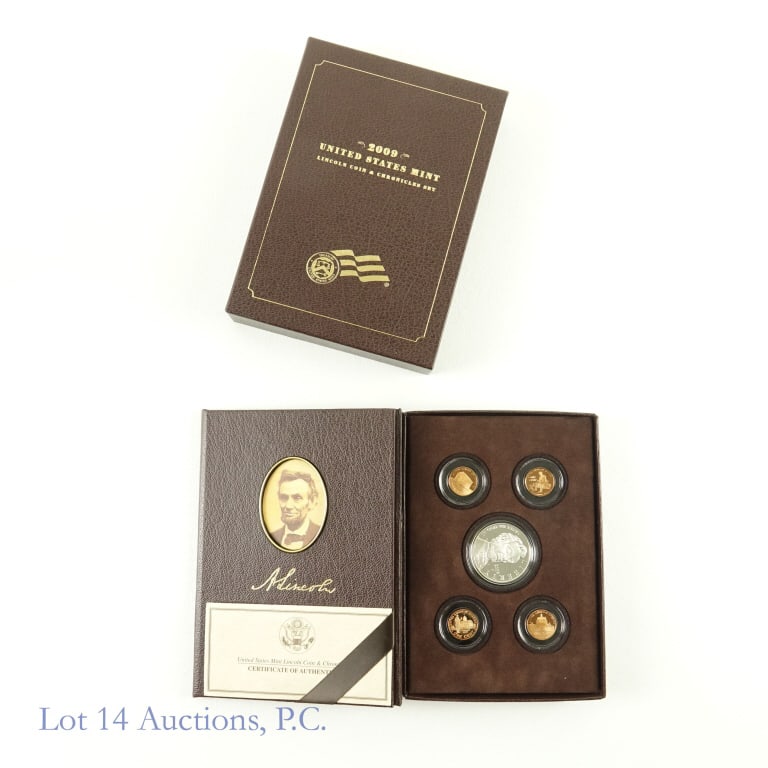 2009-s Lincoln Silver Coin & Chronicles 5-Coin Set: 2009-S United States Mint Lincoln coin and chronicle 5-coin set in OGP (San Francisco Mint). Contains the 2009 Abraham Lincoln commemorative silver proof dollar. Metal is 90% silver and weighs 26.73 g