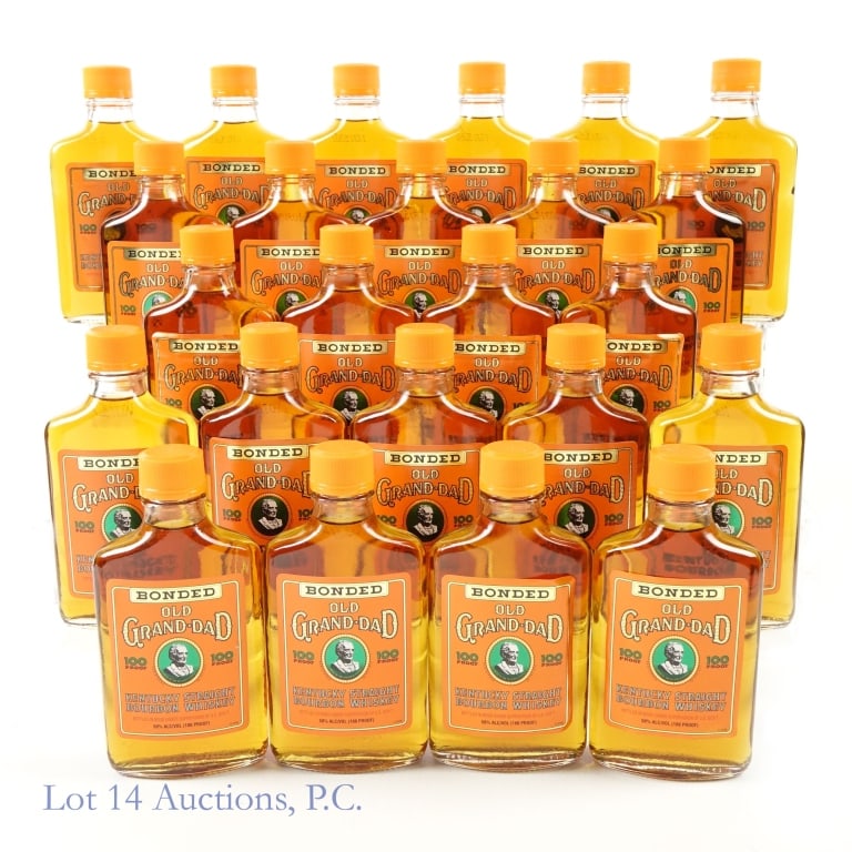 Old Grand-Dad Bonded Kentucky Bourbon 24 x 200ml*: Twenty-four bottles of Old Grand-Dad Bonded Kentucky Straight Bourbon Whiskey. Bottled in bond (100 proof). 200 ml. 1994/95.**** Many bottles show various signs of wear on front or back labels, some l