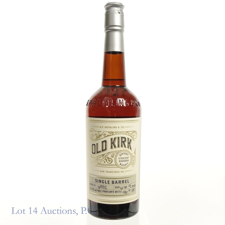 Old Kirk 6 Year Single Barrel Bourbon: Old Kirk 6 Year Single Barrel Bourbon, 124.7 Proof, 750 ml, Barrel #6932, Bottle #96 of 187 bottles, Aged: 6 Years, 9 Months.