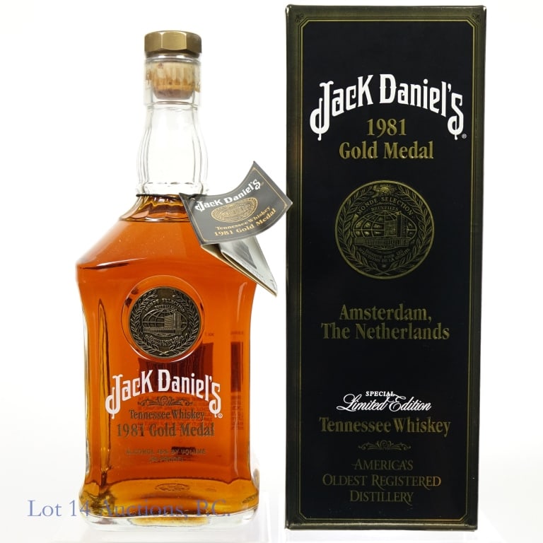 Jack Daniel's 1981 Gold Medal Whiskey: Jack Daniel's 1981 Gold Medal Amsterdam, The Netherlands Tennessee Whiskey, 90 Proof, 750 ml, Bottle #3351, Box included.