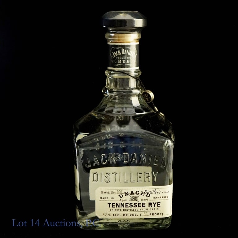 Jack Daniel's Unaged Tennessee Rye (Batch 1): Jack Daniel's Unaged Distiller's Run Tennessee Rye, 80 Proof, 750 ml, Batch #1, Bottle #5169N.