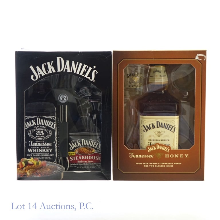 Jack Daniel's Tenn. Honey & Whiskey Gift Set (2): 1-Jack Daniel's Tennessee Honey Tennessee Honey Liqueur Blended Whiskey, 70 Proof, 750 ml. Box includes 2 Tennessee Honey shot glasses, Slight nick on bottom of front label. 2-Jack Daniel's Tennessee 