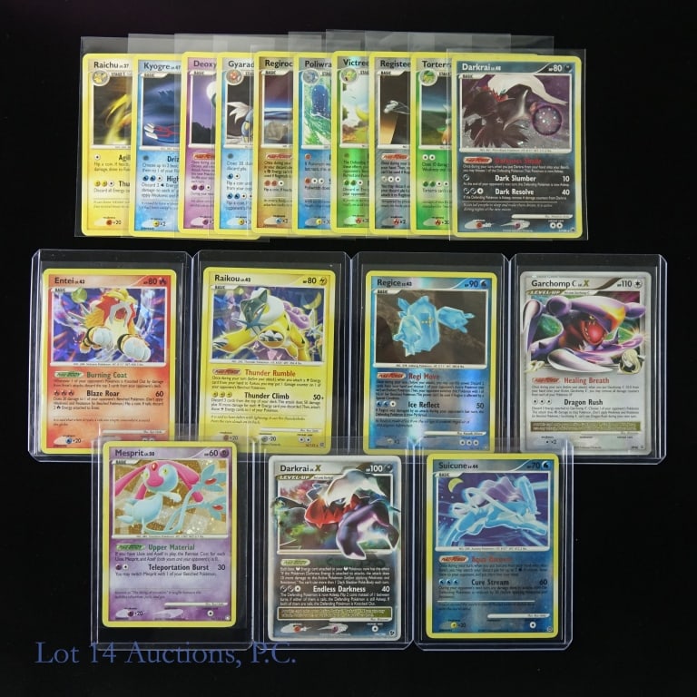 2007-2009 Pokemon Diamond & Pearl Cards (17): 2007-2009 Pokemon Diamond & Pearl Series - Black Star Promo - Secret Wonders - Great Encounters - Legends Awakened - Majestic Dawn Pokemon Cards / Trading Cards (17 Cards Total). Features: Darkrai LV.