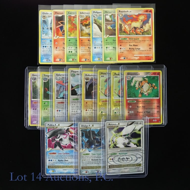 2009 Pokemon Platinum Series Cards (18): 2009 Pokemon Platinum Series - Platinum Base Set - Rising Rivals - Arceus Pokemon Cards / Trading Cards (18 Cards Total). Features: Arceus LV.X #96 (Holo - Ultra Rare), Dialga G LV.X #122 (Holo), Palk