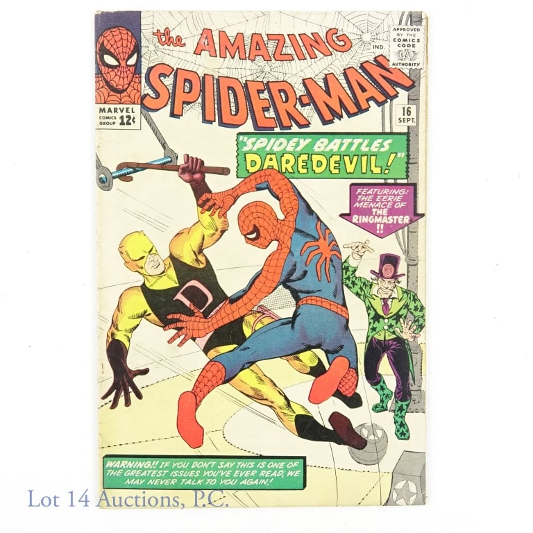 Marvel Comics The Amazing Spider-Man #16 (1964): Marvel Comics The Amazing Spider-Man #16 (1964). Story by Stan Lee. Art & Illustrations by Steve Ditko. Cover art by Steve Ditko. This is considered the 1st ever meeting of Spider-Man & Daredevil. It 