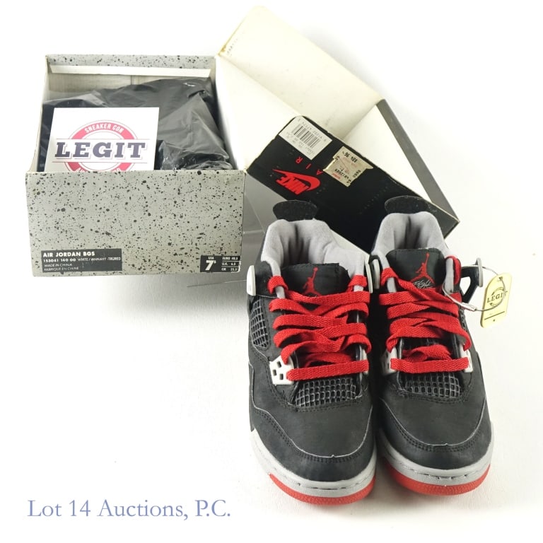 1989 Nike Air Jordan 4 OG Black Cement (Size 6) (COA): Original 1989 Nike Air Jordan IV OG Black Cement NBA Basketball Sneakers / Shoes (Men's Size 6) (Brand New / Never Worn) (Sneaker Con Legit Authenticated - No. 3404) (Colorway - Black/Cement Grey) (SK