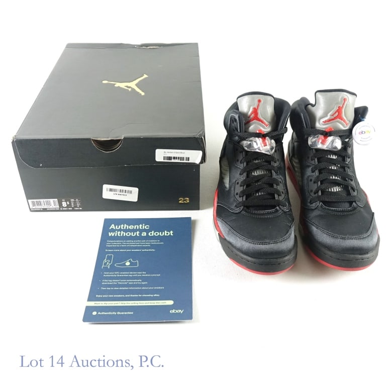 2018 Air Jordan 5 Retro Satin Bred (Size 8.5) (COA): 2018 Nike Air Jordan V Retro Satin Bred NBA Basketball Sneakers / Shoes (Men's Size 8.5) (Original Box & Paper) (Brand New / New In Box - NIB / Never Worn) (eBay Authenticity Guarantee) (Colorway - Bl