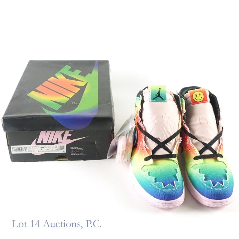 2020 Nike Air Jordan Retro High J Balvin (Size 9): 2020 Nike Air Jordan I Retro High J Balvin NBA Basketball Sneakers / Shoes (Men's Size 9) (Original Box, Paper, Laces & Accessories) (Brand New / New In Box - NIB / Never Worn) (Colorway - Multi-Color