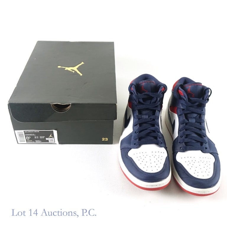 2020 Air Jordan 1 Mid SE USA Olympic (Size 8.5): 2020 Nike Air Jordan I MID SE Olympic NBA Basketball Sneakers / Shoes (Men's Size 8.5) (Original Box) (Brand New / New In Box - NIB / Never Worn) (Colorway - White/Midnight Navy/Varsity Red) (SKU/Styl