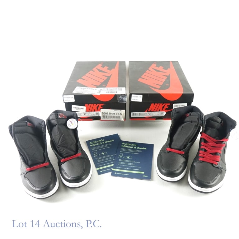 2020 Air Jordan 1 Black Satin (Size 8.5) (COA) (2): 2020 Nike Air Jordan I Retro High Black Satin NBA Basketball Sneakers / Shoes (Men's Size 8.5 - Both Pairs) (2 Pairs Of Shoes Total) (Original Box & Paper - Both Pairs) (Brand New / New In Box - NIB /