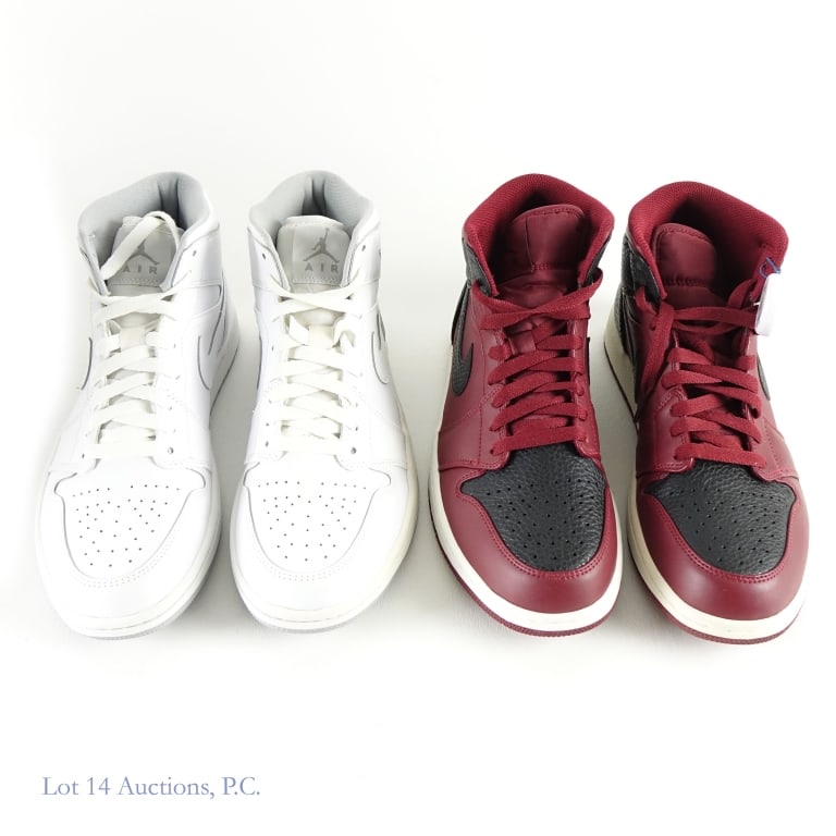AJ1 Retro Mid Red / Aj1 Retro Grey (Size 8.5) (COA): 2017 Nike Air Jordan 1 Mid Reverse Banned / 2015 Nike Air Jordan 1 Mid White Wolf Grey NBA Basketball Sneakers / Shoes (Men's Size 8.5) (Brand New / Never Worn) (eBay Authenticity Guarantee - 1 Pair R