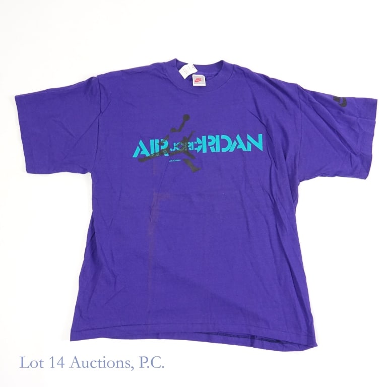 1990s Vintage Nike Air Jordan Blue Shirt (New W/Tags): 1990s Vintage Nike Air Jordan Blue T-Shirt (Size L - Large) (Vintage - VTG / Original - OG) (Brand New / Never Worn / Original Tags / New Old Stock - NOS / New Deadstock). This shirt has never been wo