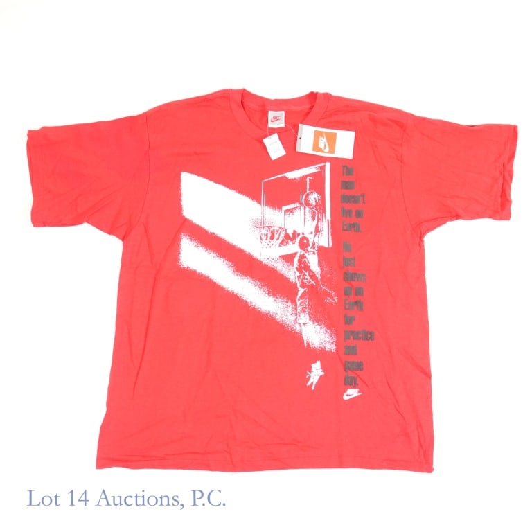 1990s Nike Jordan Not From Earth T-Shirt (New W/Tags): 1990s Nike Air Jordan The Man Doesn't Live On Earth T-Shirt (Size L - Large) (Vintage - VTG / Original - OG) (Brand New / Never Worn / Original Tags / New Old Stock - NOS / New Deadstock). This shirt 