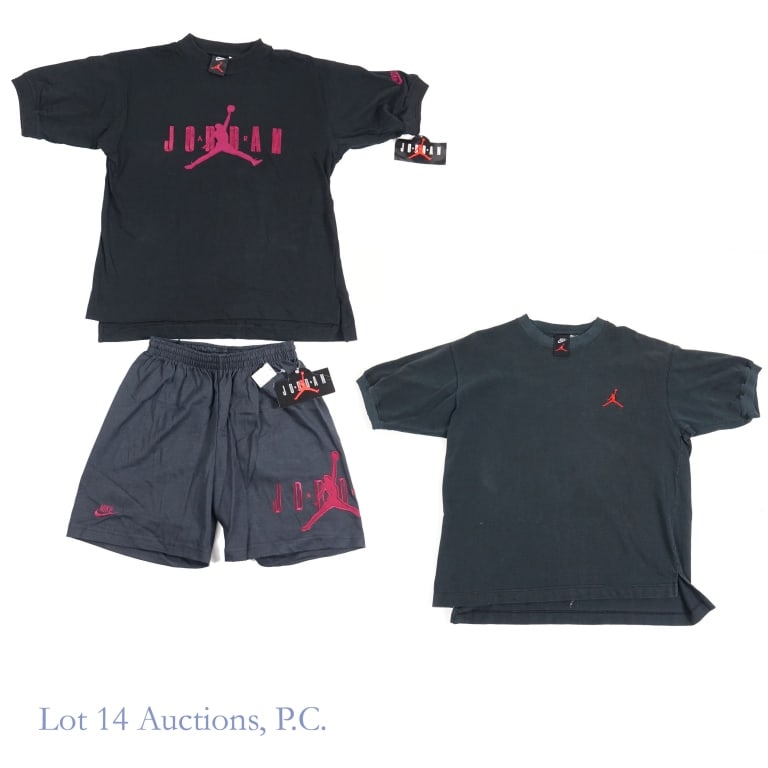 1994 Air Jordan Collection Shirts Pants (2 - New W/Tags) (3): 1994 Nike Air Jordan Collection Embroidered T-Shirts & Shorts (Size M - Medium - All) (3 Pieces Total - 2 W/ Nike Hang Tags) (Vintage - VTG / Original - OG) (Brand New / Never Worn / Original Tags / N
