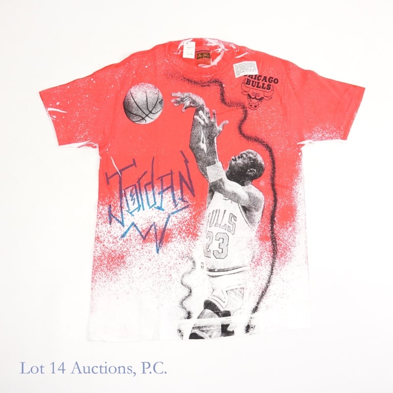 1990s Magic Johnson T's Jordan AOP T-Shirt (New W/Tags) (1 Of 1): 1990s Magic Johnson T's Michael Jordan All Over Print AOP T-Shirt (Size L - Large) (Vintage - VTG / Original - OG) (Brand New / Never Worn / Original Tags / New Old Stock - NOS / New Deadstock). The s