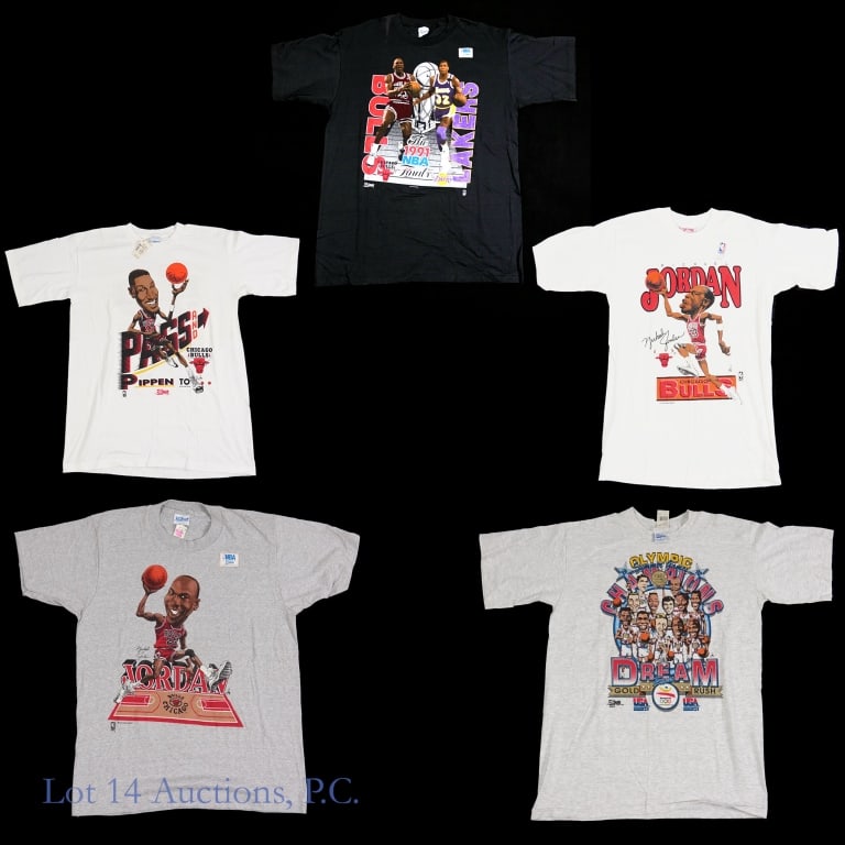 1990s Salem Sportswear Bulls T-Shirts (New W/Tags) (5): 1990s Salem Sportswear Salem Screen Prints Chicago Bulls Caricature T-Shirts (5 T-Shirts Total - All W/ Original Hang Tags) (3x - Size L / 1x - Size XL / 1x - Size M) (Vintage - VTG / Original - OG) (