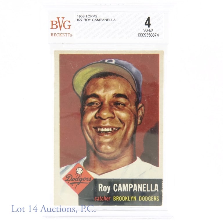 1953 Topps #27 Roy Campanella MLB Card (BVG 4): 1953 Topps #27 Roy Campanella MLB Baseball Trading Card (Graded Beckett BVG 4) (Beckett Certification: 0009350874). Widely considered one of the greatest catchers in the history of baseball, Campanell