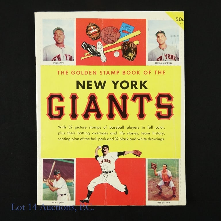 1955 Golden Stamps New York Giants Book: 1955 The Golden Stamp Book Of The New York Giants (Complete). Stamps have been placed in their correct locations. Features Willie Mays, Monte Irving, Johnny Antonelli, Wes Westrum & More! Please see i