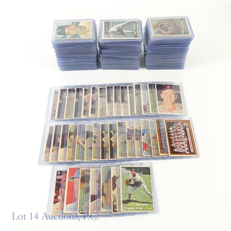 1957 Topps MLB Baseball Card Set (184/407) (239): 1957 Topps MLB Baseball Trading Card Set (Partial Set) (184 of 407 Cards) (239 Cards Total With Duplicates). Features Hall Of Famers: (2x) Whitey Herzog (Rookie Cards), Robin Roberts, Pee Wee Reese, (