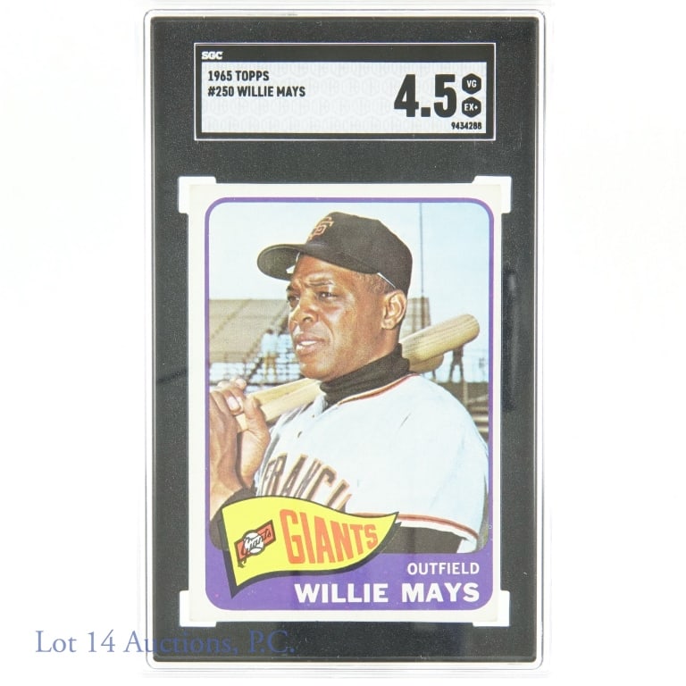 1965 Topps #250 Willie Mays MLB Card (SGC 4.5): 1965 Topps #250 Willie Mays MLB Baseball Trading Card (Graded SGC 4.5) (SGC Certification: 9434288). Willie Mays belongs on a short list of the greatest players who have ever played the game of baseba