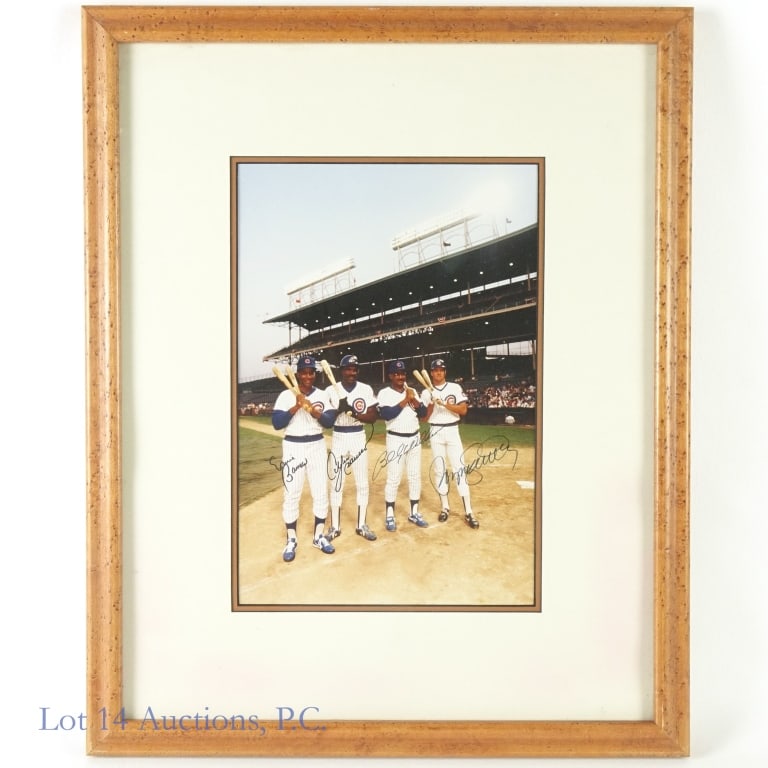 Signed Chicago Cubs MLB Baseball Photo (4 HOF): Chicago Cubs MLB Baseball Autographed Framed Photo (18x24) (4 Hall Of Famers). Lot 14 guarantees the authenticity of these signatures (read auction info for details). Includes Ernie Banks, Andre Dawso