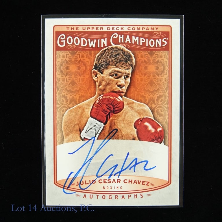 Julio Cesar Chavez Signed Goodwin Champions (COA): 2019 Upper Deck Goodwin Champions Autograph #A-JC Julio Cesar Chavez Auto Boxing Trading Card (Upper Deck COA). This signature is guaranteed to be authentic by the Upper Deck. Lot 14 guarantees the au