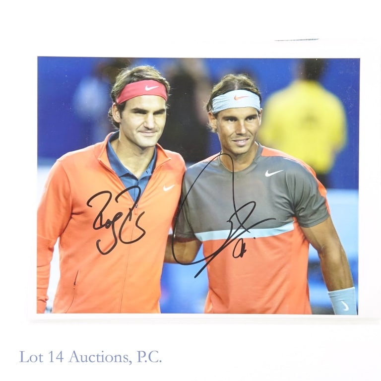 Roger Federer & Rafael Nadal Signed Tennis Photo: Roger Federer Rafael Nadal Autographed ATP Tennis Photograph (10 x 8). Lot 14 guarantees the authenticity of these signatures (read auction info for details). One of the most dominant Tennis players o