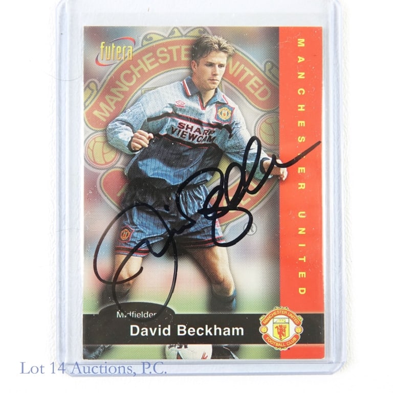 Signed 1997 Futera #6 David Beckham Rookie Card: Autographed 1997 Futera Manchester United #6 David Beckham Rookie Card Auto FIFA Soccer Trading Card. Lot 14 guarantees the authenticity of this signature (read auction info for details). David Beckha