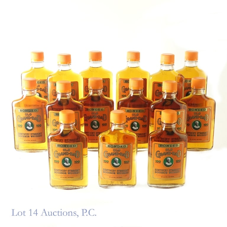 Old Grand-Dad Bonded Kentucky Bourbon 15 x 200ml*: Fifteen bottles of Old Grand-Dad Bonded Kentucky Straight Bourbon Whiskey. Bottled in bond (100 proof). 200 ml. 1994/95***Some bottles show signs of discoloration or small tears to front and back labe