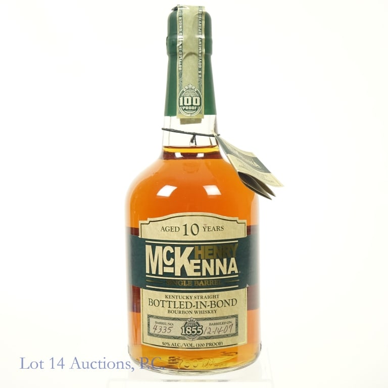 Henry McKenna 10 Year Single Barrel Bourbon: Henry McKenna 10 Year Single Barrel Bourbon, 100 Proof, 750 ml, Barreled: 12-14-07, Barrel #4335.