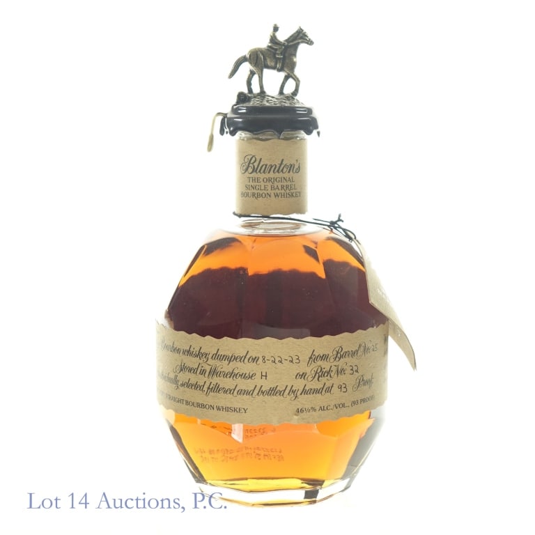 Blanton's Single Barrel Bourbon "B": Blanton's Single Barrel Bourbon, 93 Proof, 750 ml, Letter B, Dump Date: 08-22-23, Barrel #23, Bottle #252. Box and bag NOT included.