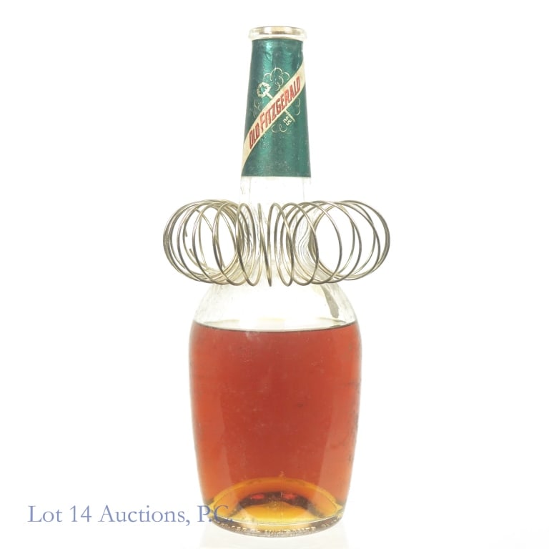 1957 Old Fitzgerald BIB Decanter Stitzel-Weller*: Old Fitzgerald 6 Year Bottled-In-Bond Bourbon Decanter, 100 Proof, 4/5 Quart, Stitzel-Weller Distilled, Bottled: Fall 1957, Made: Spring 1951***Cork and tax strip both broken, fill at about shoulder l