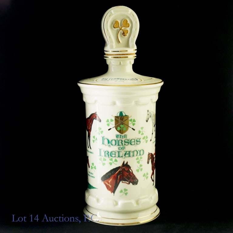 1981 Old Commonwealth 7 Year Horses of Ireland Bourbon Porcelain Decanter, 80 Proof, 750 ml.: 1981 Old Commonwealth 7 Year Horses of Ireland Bourbon Porcelain Decanter, 80 Proof, 750 ml. Collector's Limited Edition Horses of Ireland. Decanter weighs approximately 3 Ib, 15.6 oz. J.P. Van Winkle