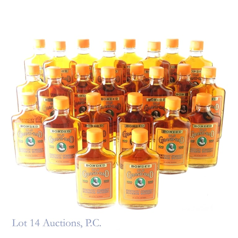 Old Grand-Dad Bonded Kentucky Bourbon 24 x 200ml**: Twenty-four bottles of Old Grand-Dad Bonded Kentucky Straight Bourbon Whiskey. Bottled in bond (100 proof). 200 ml. 1994/95.****Some bottles show signs of moisture damage and discoloration to front an