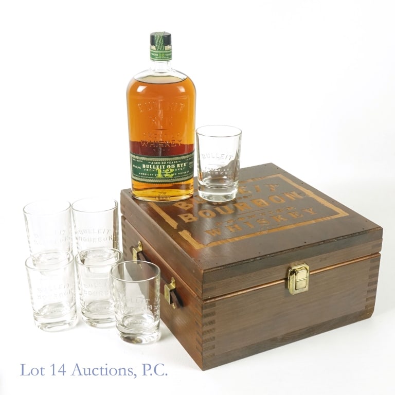 Bulleit 12 Year 95 Small Batch Rye, 92 Proof, 750 ml. Gift Set: Bulleit 12 Year 95 Small Batch Rye, 92 Proof, 750 ml. Gift Set includes 6 Bulleit drinking glasses. Whole set houses in Bulleit Bourbon wooden case.