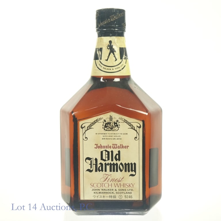 70s Johnnie Walker Old Harmony Scotch (Japanese): Johnnie Walker Old Harmony Finest Scotch Whisky, 86 Proof, 750 ml, 1970s bottling. Japanese Export