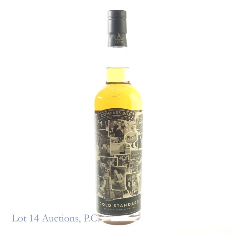 Compass Box Gold Standard Binny's 70th Ann. Scotch: Compass Box Gold Standard Binny's 70th Anniversary Blended Scotch, 92 Proof, 750 ml.