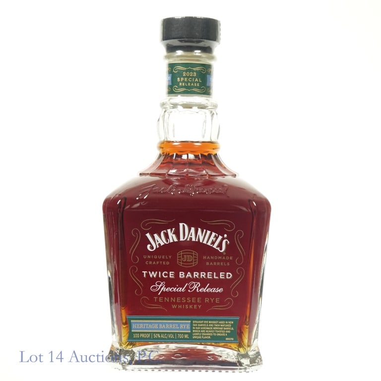 Jack Daniel's Twice Barreled Special Release Rye: Jack Daniel's Twice Barreled Special Release Heritage Barrel Tennessee Rye (2023), 100 Proof, 700 ml, Bottled: 07-12-23, 1st Barrel Entry: 03-13-15, 2nd Barrel Entry: 11-18-20. Bottle #HBR-34143.