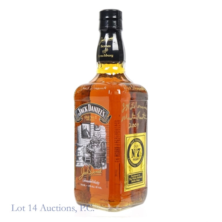 Jack Daniel's Scenes of Lynchburg 6 Whiskey Signed: Jack Daniel's Scenes of Lynchburg #6 Tennessee Whiskey, 86 Proof, 750 ml, Master Distiller Jeff Arnett, 2009 & Master Taster Jeff Norman, 2009. Bottle Purchased at the White Rabbit Bottle Shop.