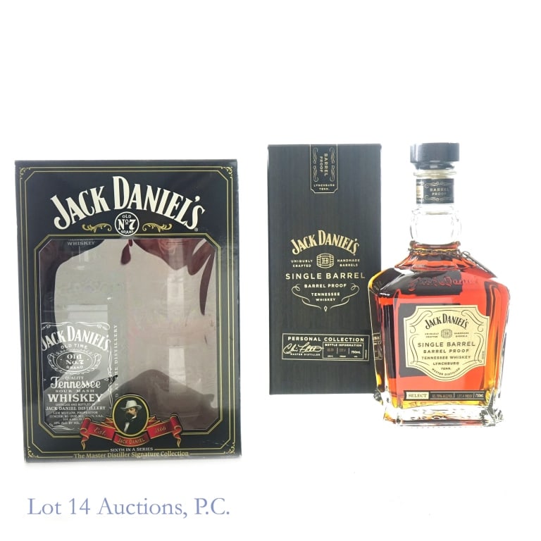 Jack Daniel's BP Store Pick & Whiskey Gift Set (2): 1-Jack Daniel's Single Barrel Barrel Proof Tennessee Whiskey, 127.4 Proof, 750 ml, Tennessee J. Shack Inaugural Barrel Private Selection, Bottled: 08-04-23, Barrel #23-23044, Box included. 2-Jack Dani