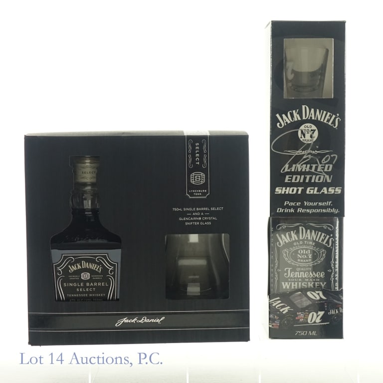 Jack Daniel's Whiskey & SB Gift Set (2): 1-Jack Daniel's Tennessee Whiskey, 80 Proof, 750 ml, includes a Limited Edition shot glass. Box included for bottle and glass. 2-Jack Daniel's Single Barrel Tennessee Whiskey, 94 Proof, 750 ml, Bottle