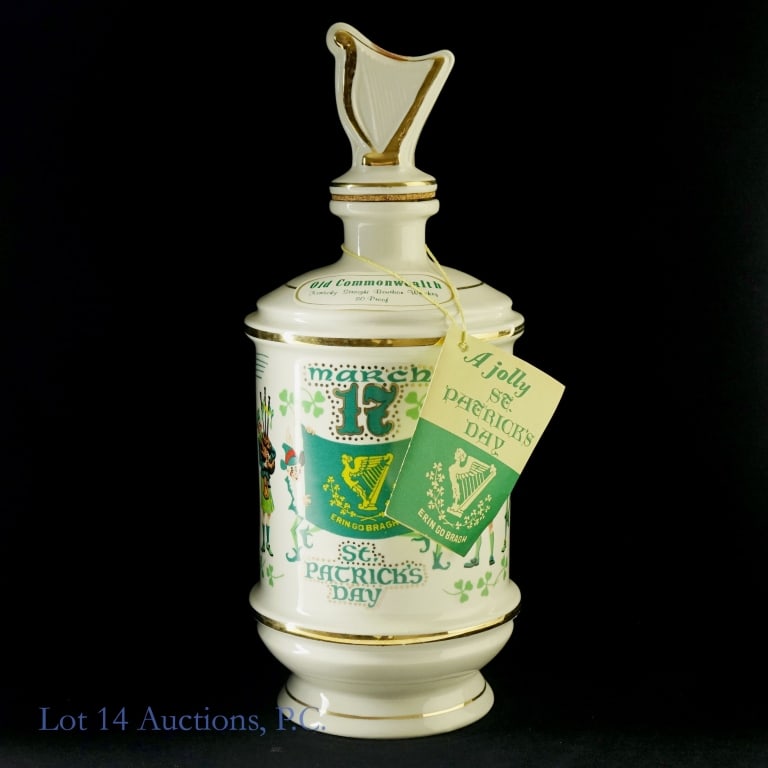 1984 Old Commonwealth March 17 Bourbon*: 1984 Old Commonwealth 7 Year March 17 St. Patrick's Day Bourbon Porcelain Decanter, 80 Proof, 750 ml, Collector's Limited Edition March 17. Decanter weighs approximately 3 Ib, 3.7 oz. J.P. Van Winkle 