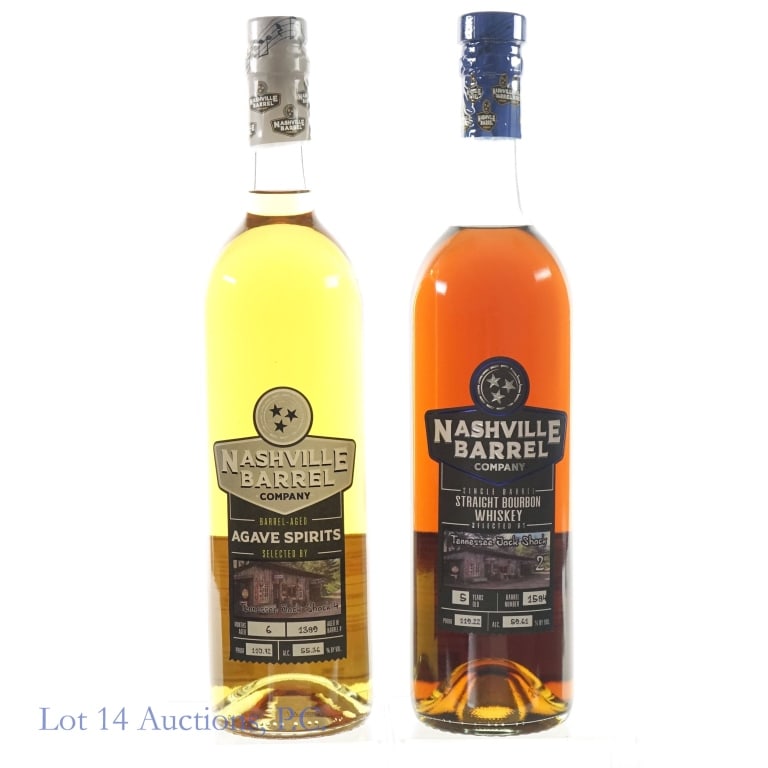 Nashville Barrel Co. Bourbon Pick & Agave Spirits: 1-Nashville Barrel Company 5 Year Single Barrel Bourbon, 119.22 Proof, 750 ml, Tennessee Jack Shack 2, Barrel #1584. 2-Nashville Barrel Company Barrel Aged Agave Spirits, 110,72 Proof, 750 ml, Tenness