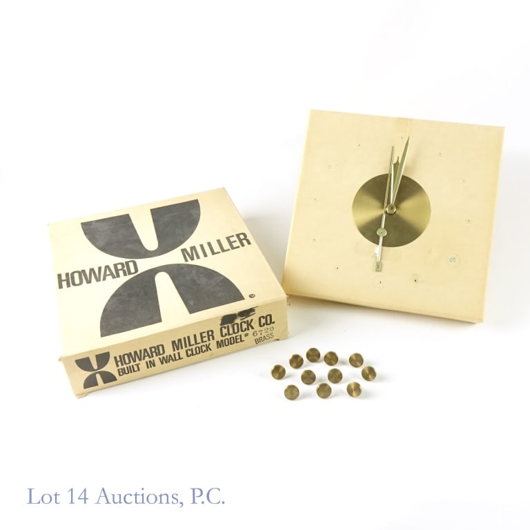 Howard Miller Built In Wall Clock Brass w/ Box: Howard Miller Built In Wall Clock Brass w/ Box. This mid century Howard Miller brass built in wall clock NOS with box and instruction sheet. Box states it's model #6720, Brass. Box, instructions and c