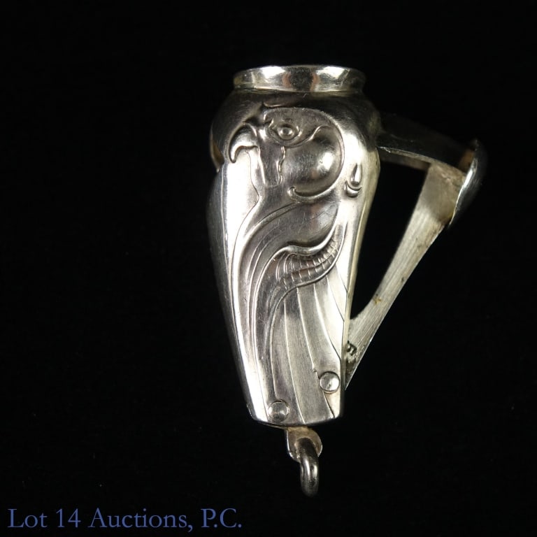 Gorham Sterling Silver Cheroot Cutter: Gorham (Lion Anchor G hallmark inside) sterling silver (marked "sterling" inside). cheroot (cigarillo) cutter. Model or Serial No. B2226M. Total weight: 10.65 grams. Parrot on one side. Hallmark indic