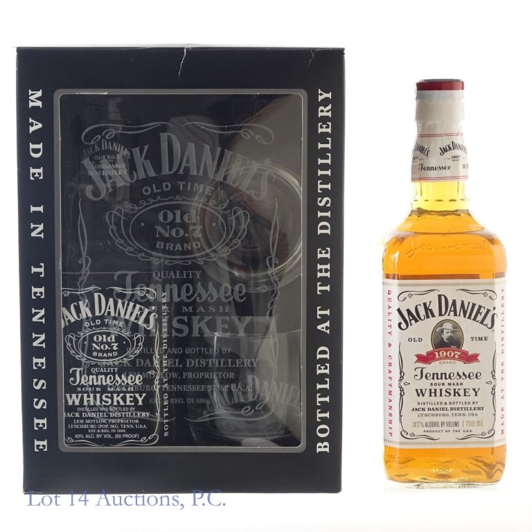 Jack Daniel's White Label & Tenn. Whiskey Gift Set: 1-Jack Daniel's White Label Tennessee Whiskey, 74 Proof, 700 ml. 2-Jack Daniel's Tennessee Whiskey, 80 Proof, 750 ml. Gift set includes 2 Jack Daniel's drinking glasses. Box included to house full set
