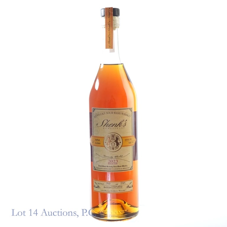 Shenk's Homestead Small Batch Whiskey (2023): Shenk's Homestead Small Batch Sour Mash Whiskey (2023), 91.2 Proof, 750 ml, Batch #23D1486, Bottle #750 of 2101 bottles.